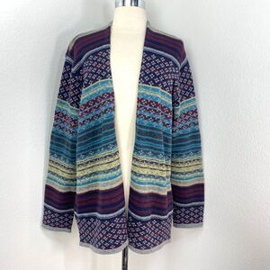 Cold Water Creek Wool Cardigan Sweater 1X 18 Fair Isle Open Front Dark Academia